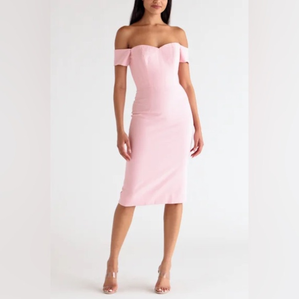NWT DRESS THE POPULATION Off the The Shoulder Vintage Pink Bailey Dress